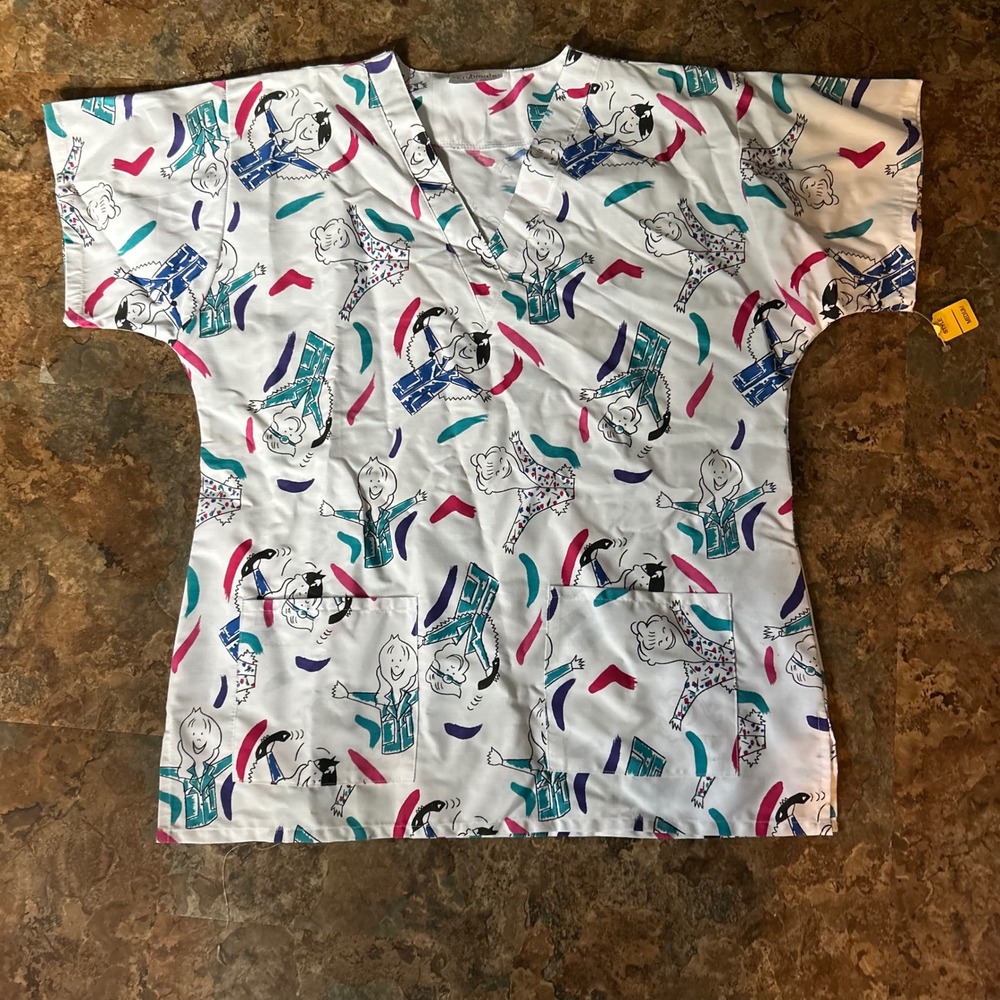 Vintage Scrubmate Scrub Top Womens Size Medium Scrubs Short Sleeve Work Shirt